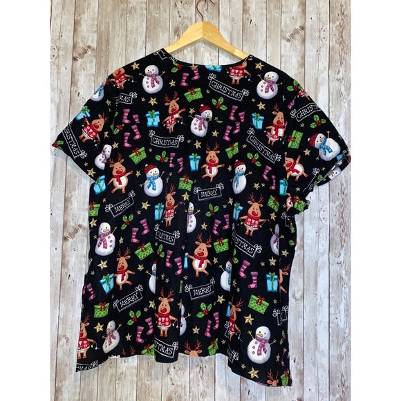Scrubstar Top Womens 3X Black Merry Christmas Snowman Medical Nurse Uniform Top - Picture 9 of 9